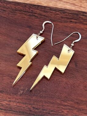 Gold Lightning Bolt Drop Earrings Sterling Silver Earwires